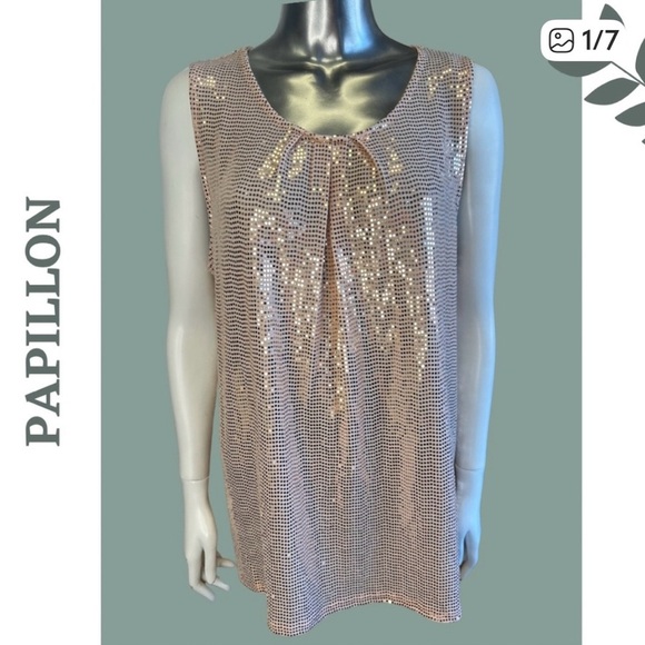 Papillon Blush Pink Sequin Sleeveless Tunic Top – Pleated Neckline Size XXL - Picture 1 of 7